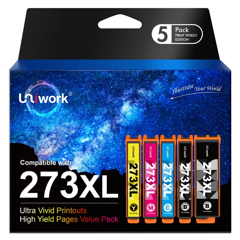 Uniwork Remanufactured Ink Cartridge Replacement for Epson 273 XL 273XL use for Expression XP-520 X-P820 XP-620 XP-610 XP-800 XP-810 Printer Tray, 5-Pack (Black, Photo Black, Cyan, Magenta, Yellow)